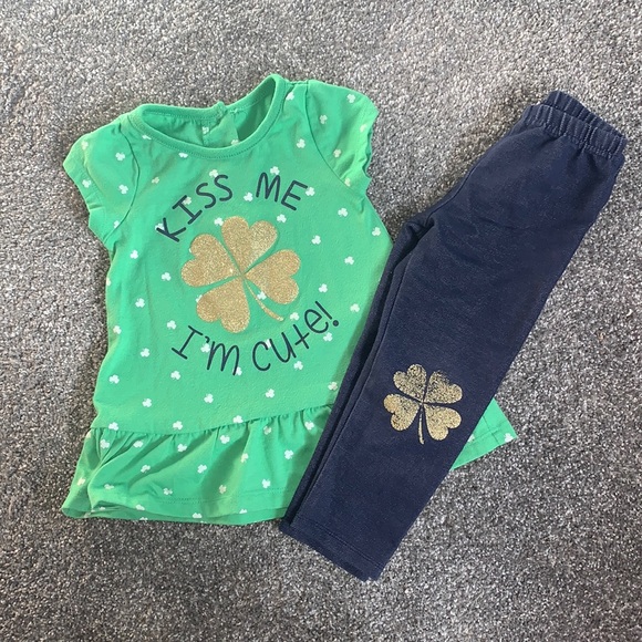 Nannette Other - St Patrick’s Kiss Me I’m Cute Todller Girl 2T set Clover Green Shirt and Pants
